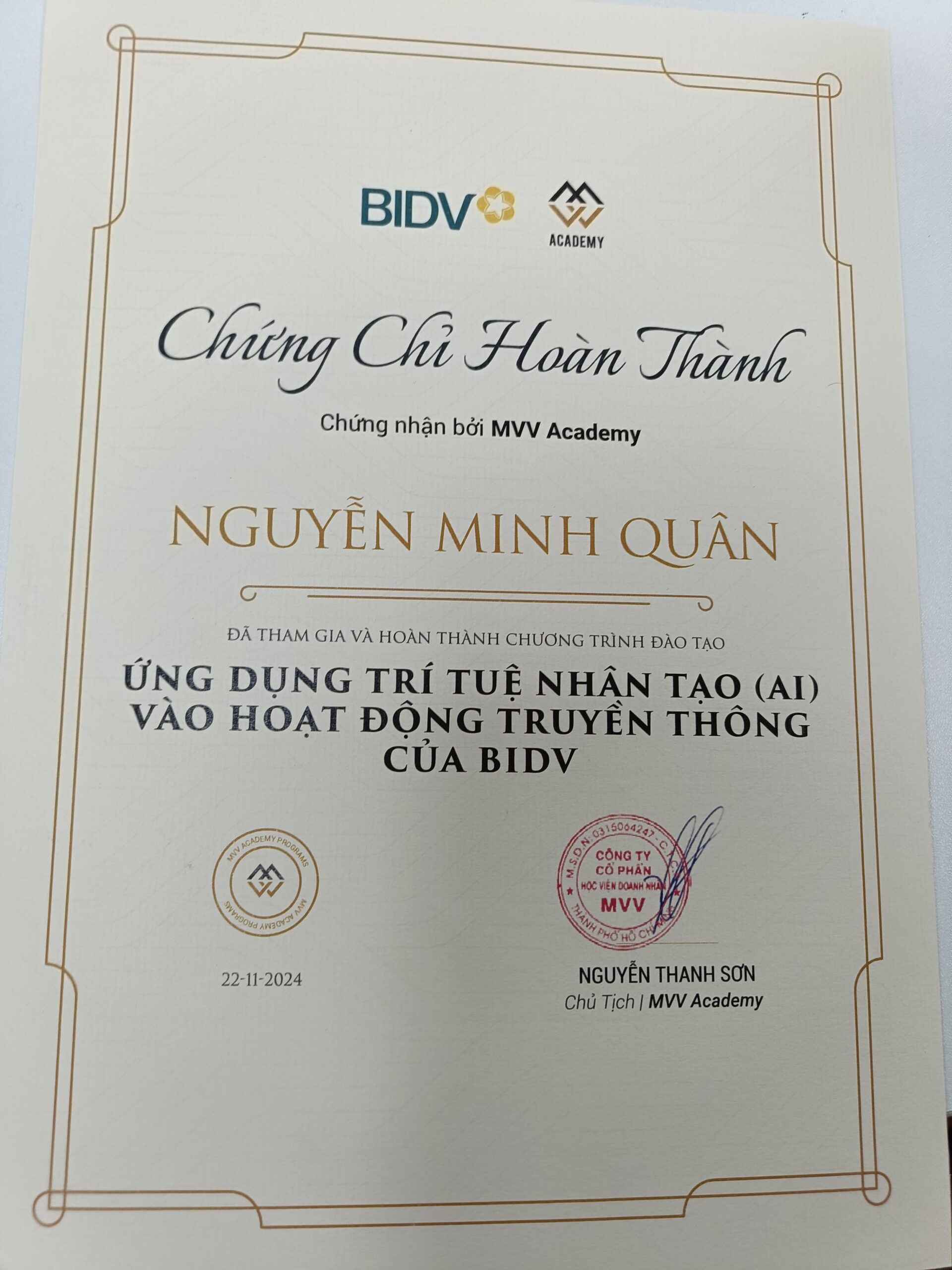 Chứng nhận ứng dụng trí tuệ nhân tạo trong truyền thông