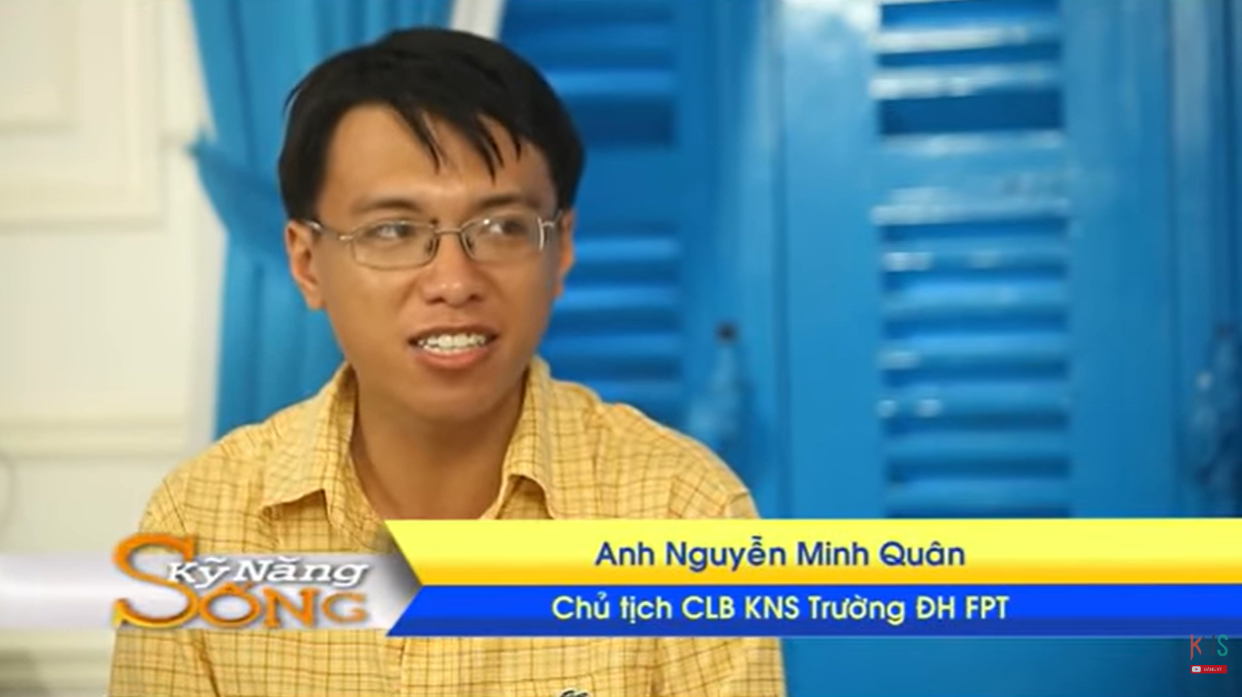 Nguyễn Minh Quân trên VTV3 năm 2013 với phần giới thiệu Chủ tịch CLB KNS Trường ĐH FPT