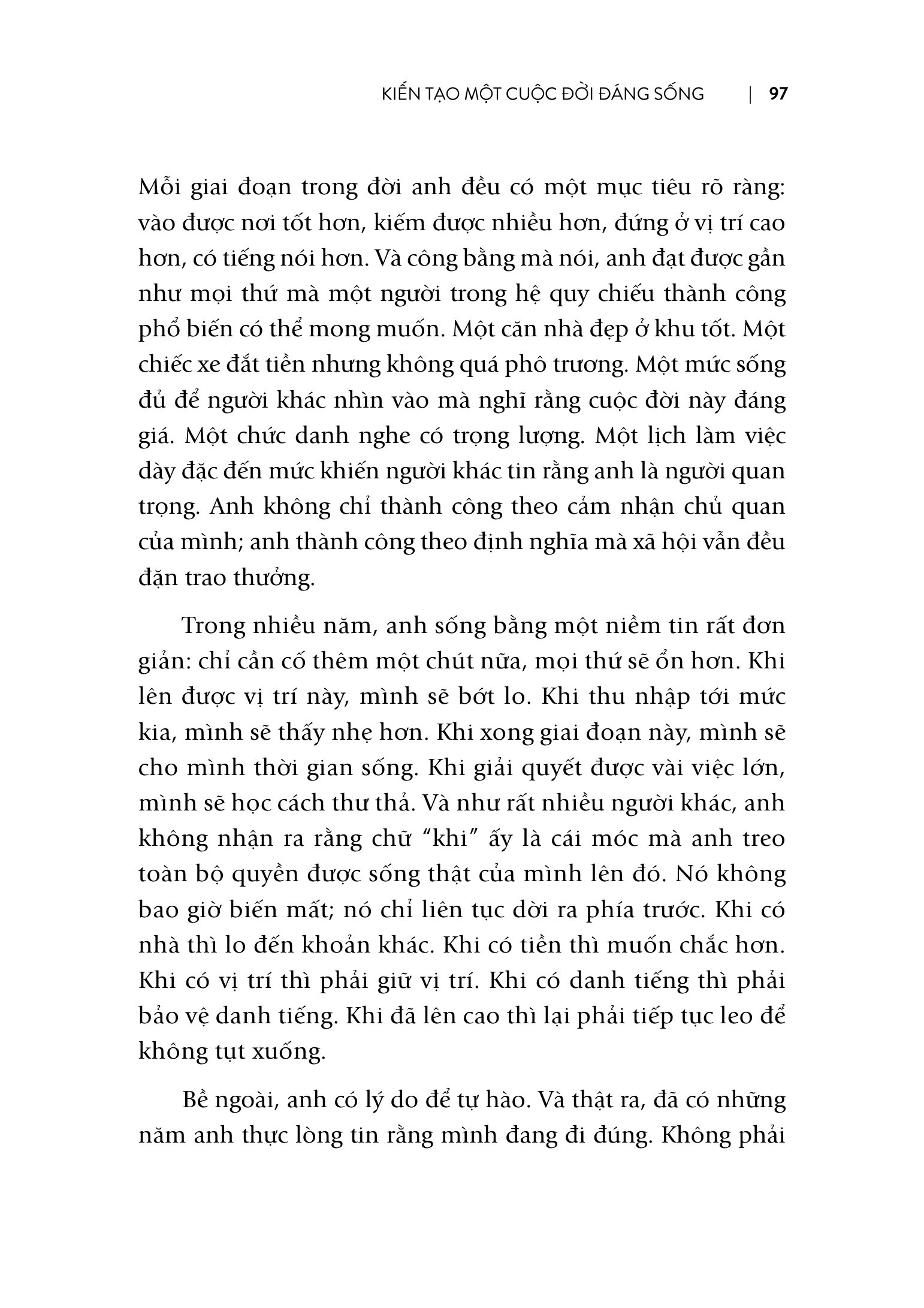 Trang 97 sách Kiến tạo một cuộc đời đáng sống, trích Chương 4: Sự thành công rỗng ruột
